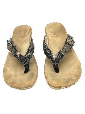Vionic Polina Snakeskin Raffia Platform Wedge Heel Thong Sandal Size 8